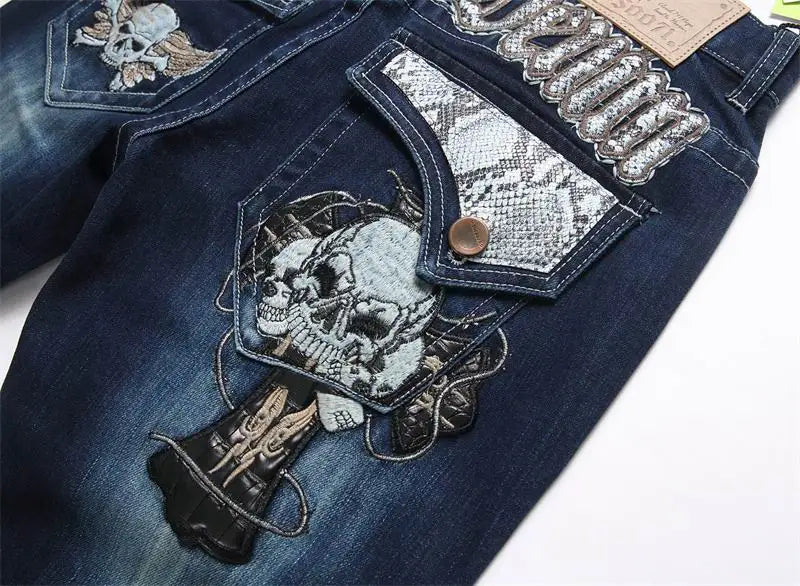 Philipp Plein Men's Dark Blue Denim Jeans With Embellished Pocket Detailing