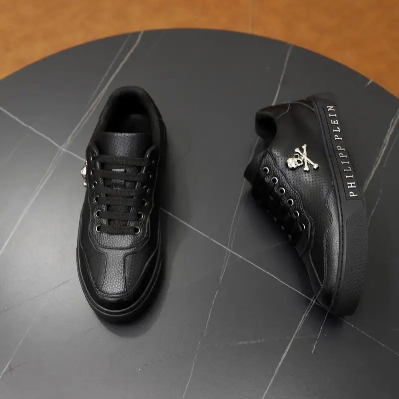 Philipp Plein Black Leather Sneakers With Skull And Crossbones Detail