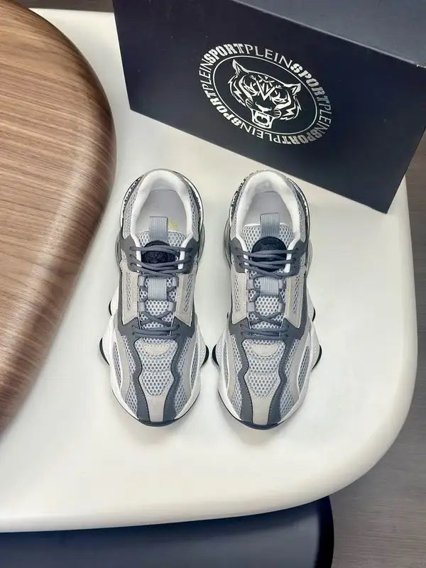 Philipp Plein Grey Mesh Athletic Sneakers With Transparent Heel Design