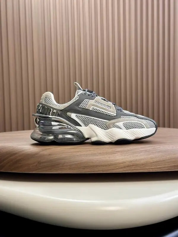 Philipp Plein Grey Mesh Athletic Sneakers With Transparent Heel Design
