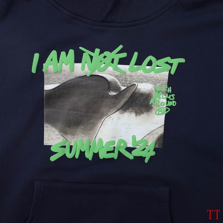 Palm Angels Navy Hoodie Featuring I AM NOT LOST SUMMER24 Graphic Print and Hooded Design