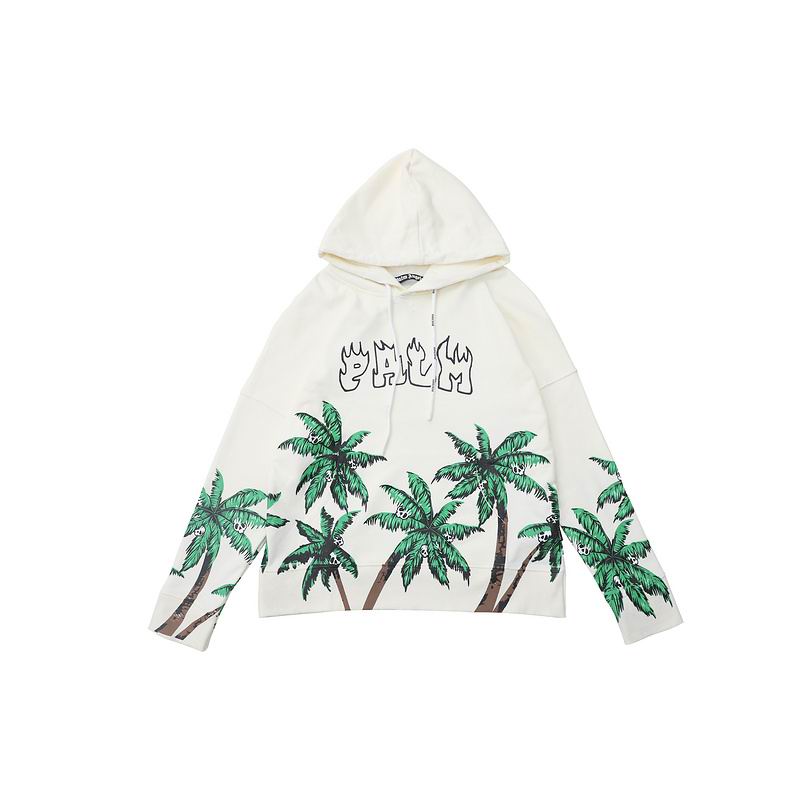 Palm Angels Cream Hoodie with Palm Tree Prints and Flame - styled Palm Lettering