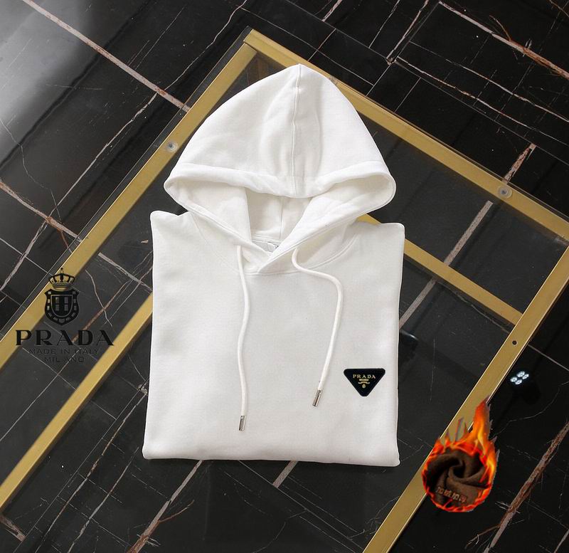 Prada White Hoodie With Signature Triangle Logo And Classic Hooded Design
