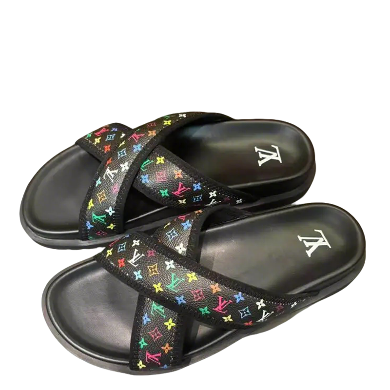 Louis Vuitton Men's Colorful Monogram Cross Strap Slide Sandals