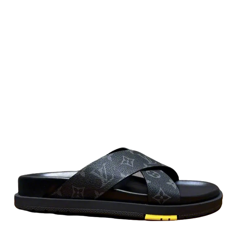 Louis Vuitton Men's Monogram Cross Strap Slide Sandals For Stylish Comfort