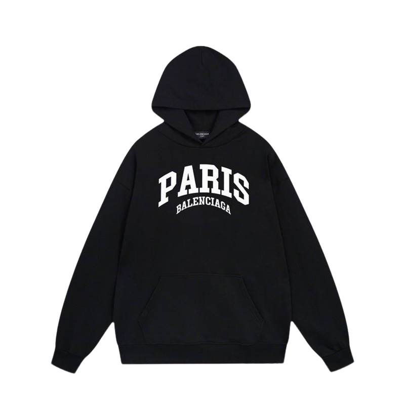 Balenciaga Black Hoodie With White PARIS Logo for Stylish Urban Outfits