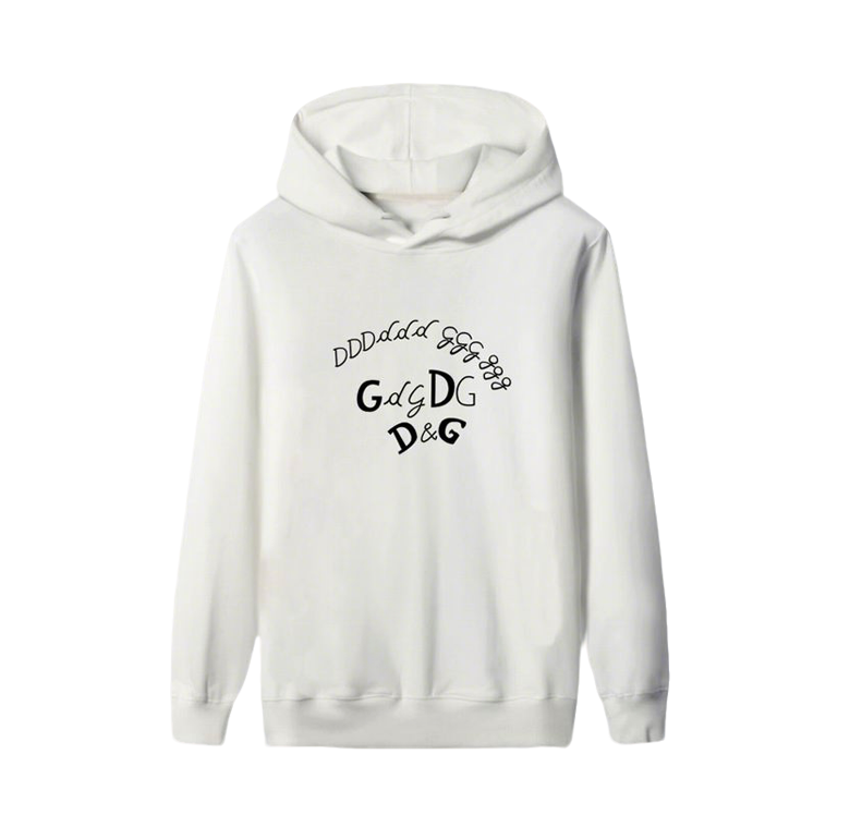 Dolce & Gabbana White Hoodie With Artistic Brand Letter Patterns For Unique Style