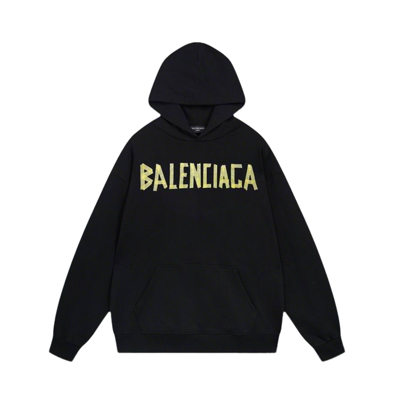 Balenciaga Black/White Hoodie With Distressed Gold Logo For Edgy Streetwear Style