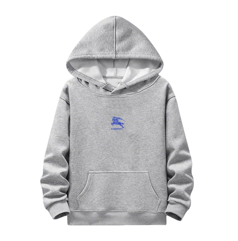 Burberry Grey Hoodie With Blue Classic Pattern For Subtle Fashion Statements