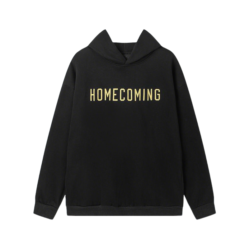 Fear Of God Black Hoodie With Gold Homecoming Lettering For Casual Chic Outfits