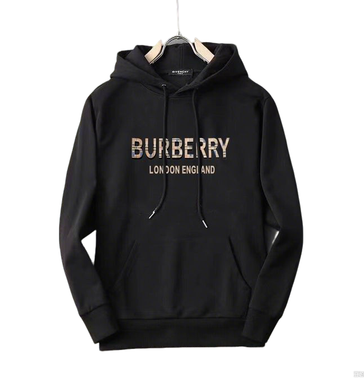 Burberry Black Hoodie With Checkered Brand Name And London England Lettering