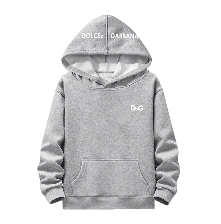 Dolce & Gabbana Grey Hoodie With Brand Logos On Hood And Body For Fashion Fans