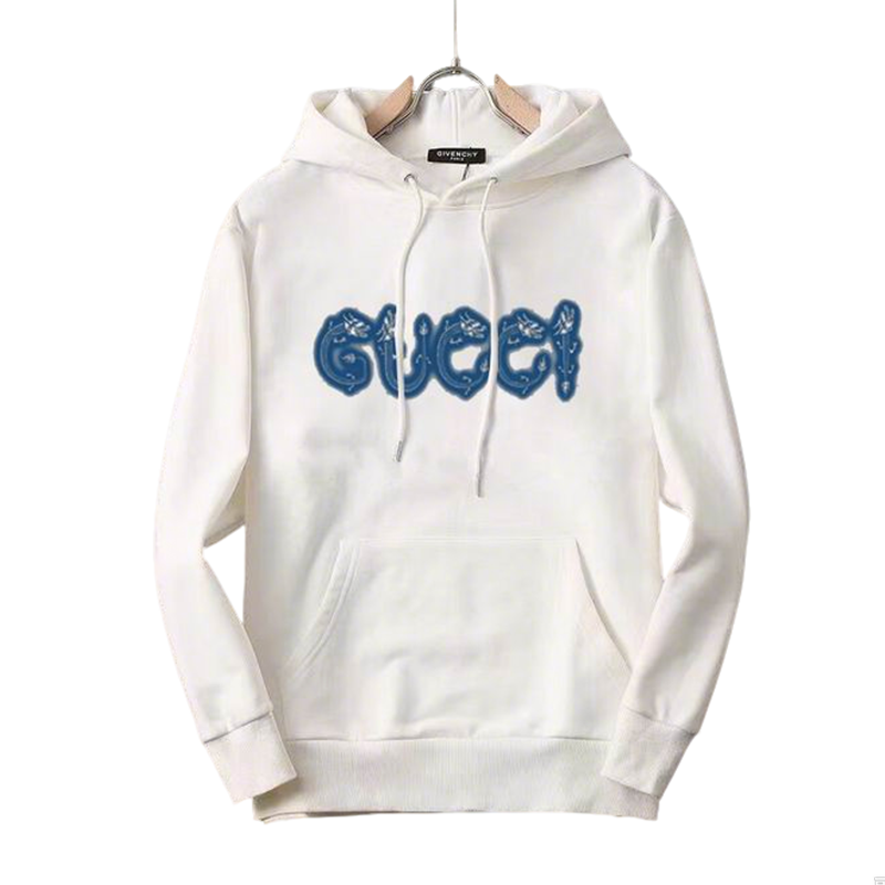 Gucci White/Black Hoodie With Unique Blue Patterned Logo for Trendy Casual Looks