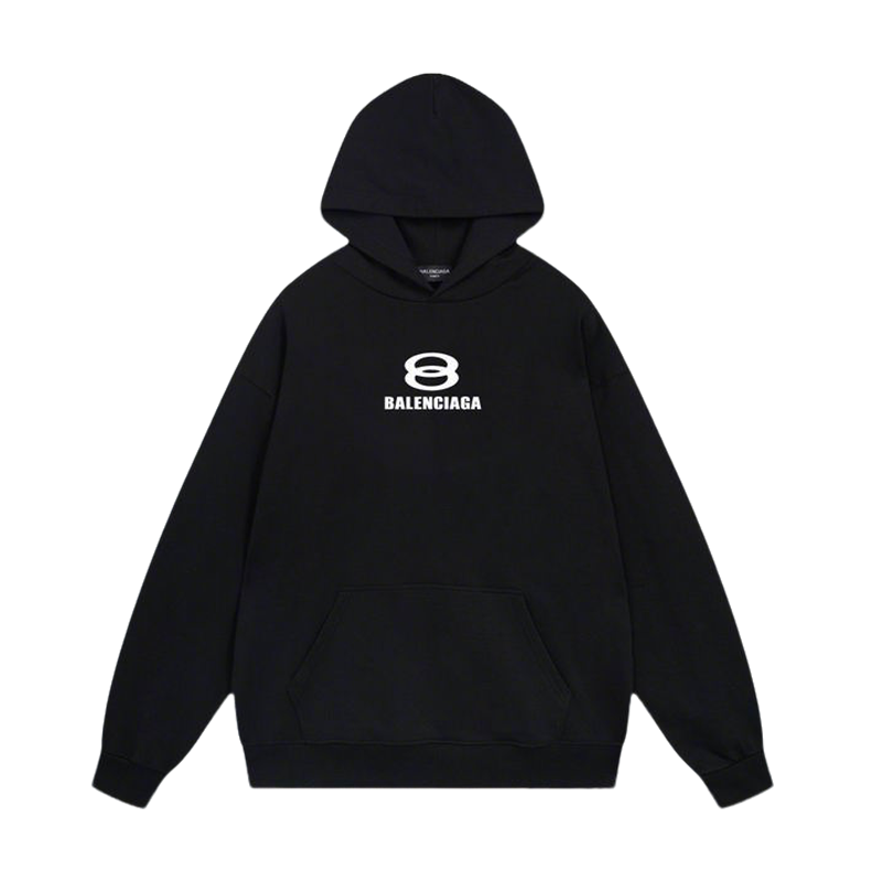 Balenciaga Black/White Hoodie With Unique Circular Logo And Brand Name For Fashion Enthusiasts
