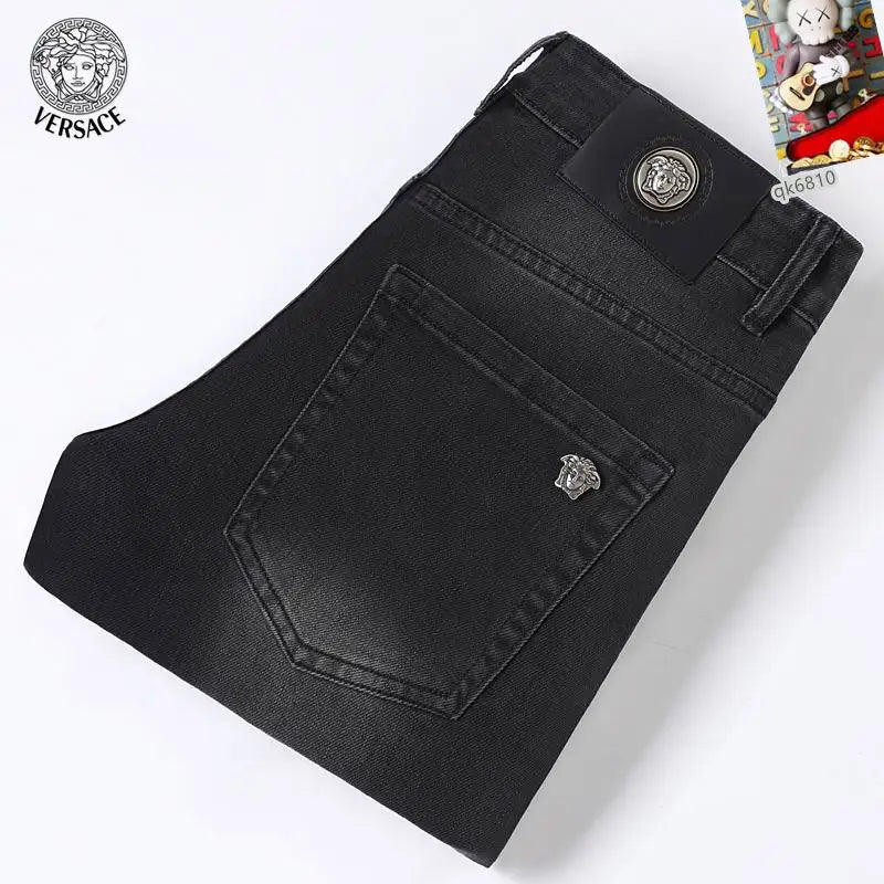 Versace Men's Black Denim Jeans With Signature Medusa Accent Detail