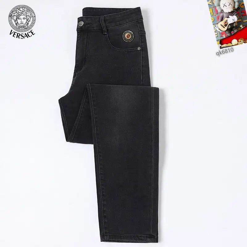 Versace Men's Black Denim Jeans With Signature Medusa Accent Detail