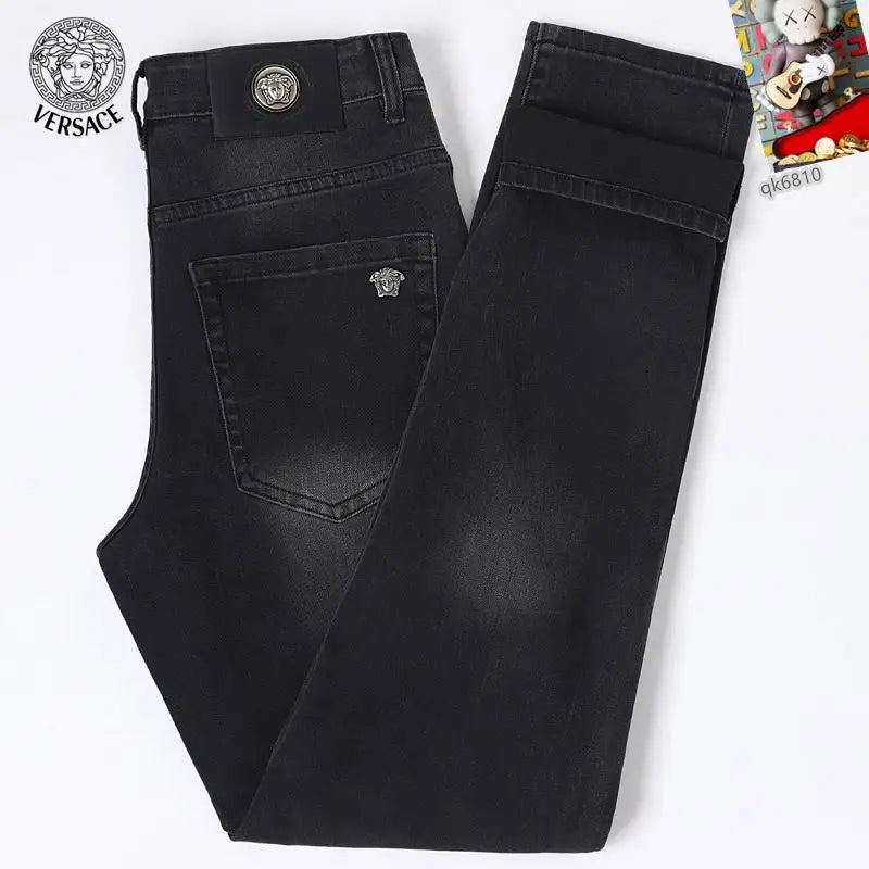 Versace Men's Black Denim Jeans With Signature Medusa Accent Detail