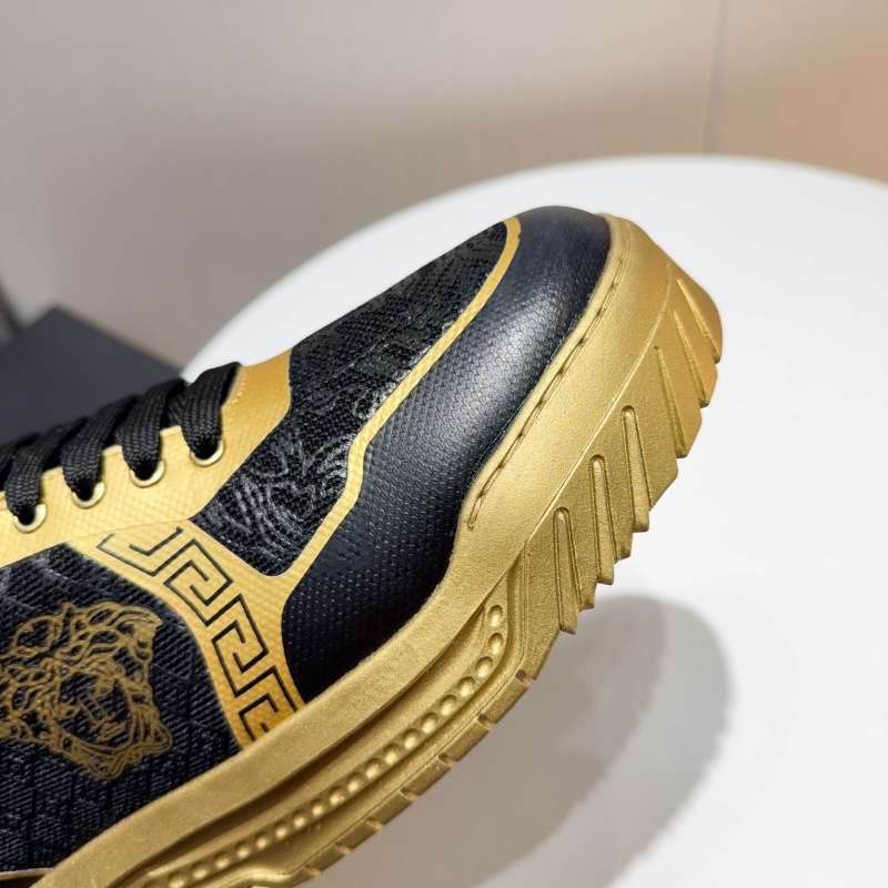 Versace Black And Gold Platform Sneakers With Medusa And Greek Key Motifs