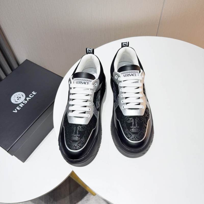Versace Black And Silver Platform Sneakers With Medusa And Greek Key Designs