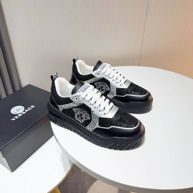 Versace Black And Silver Platform Sneakers With Medusa And Greek Key Designs