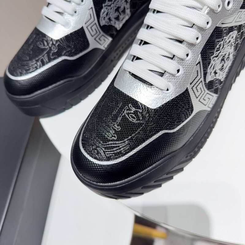 Versace Black And Silver Platform Sneakers With Medusa And Greek Key Designs