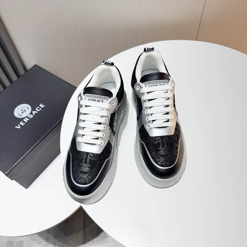 Versace Black And Silver Platform Sneakers With Medusa And Greek Key Designs