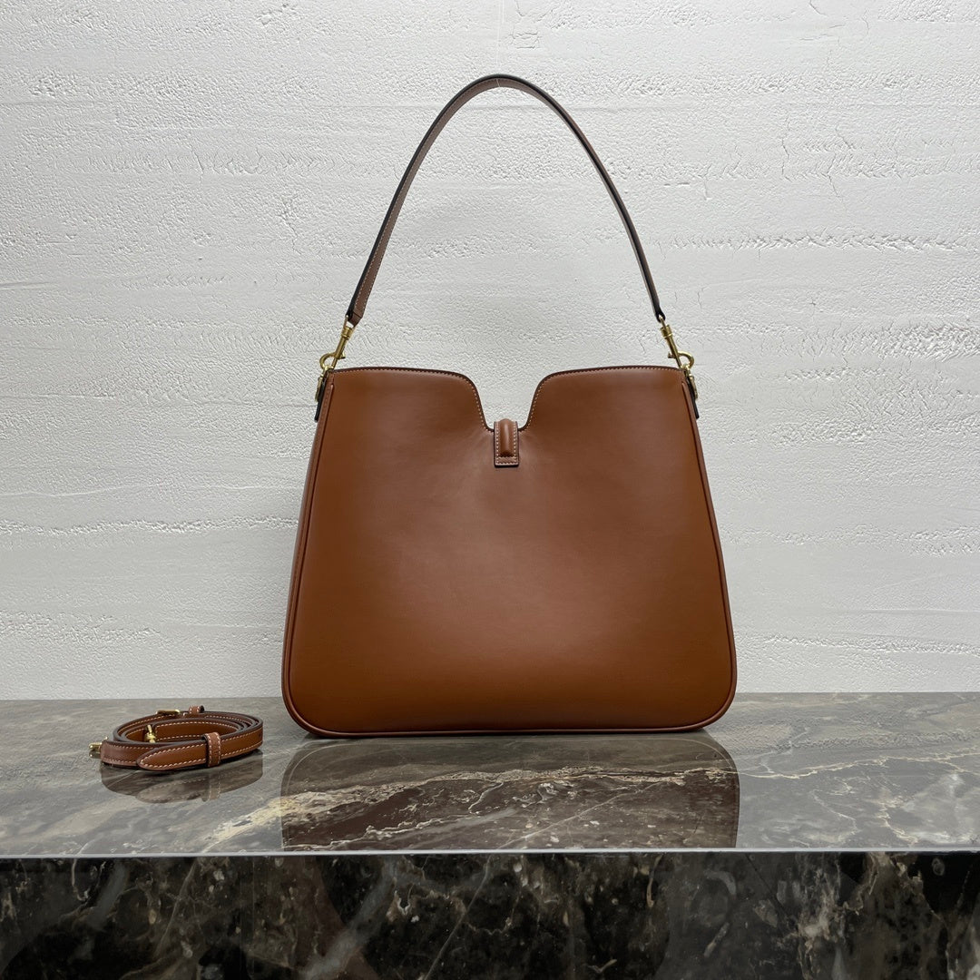 Celine 16 Soft Black Leather Hobo Bag With Gold - Tone Lock Accent 119563