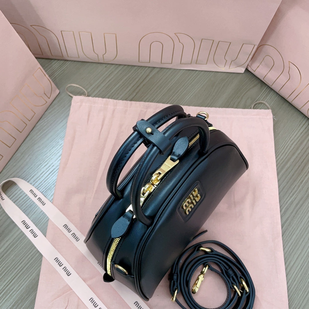 Miu Miu Black Leather Dome - Shaped Top - Handle Crossbody Bag 5BB157