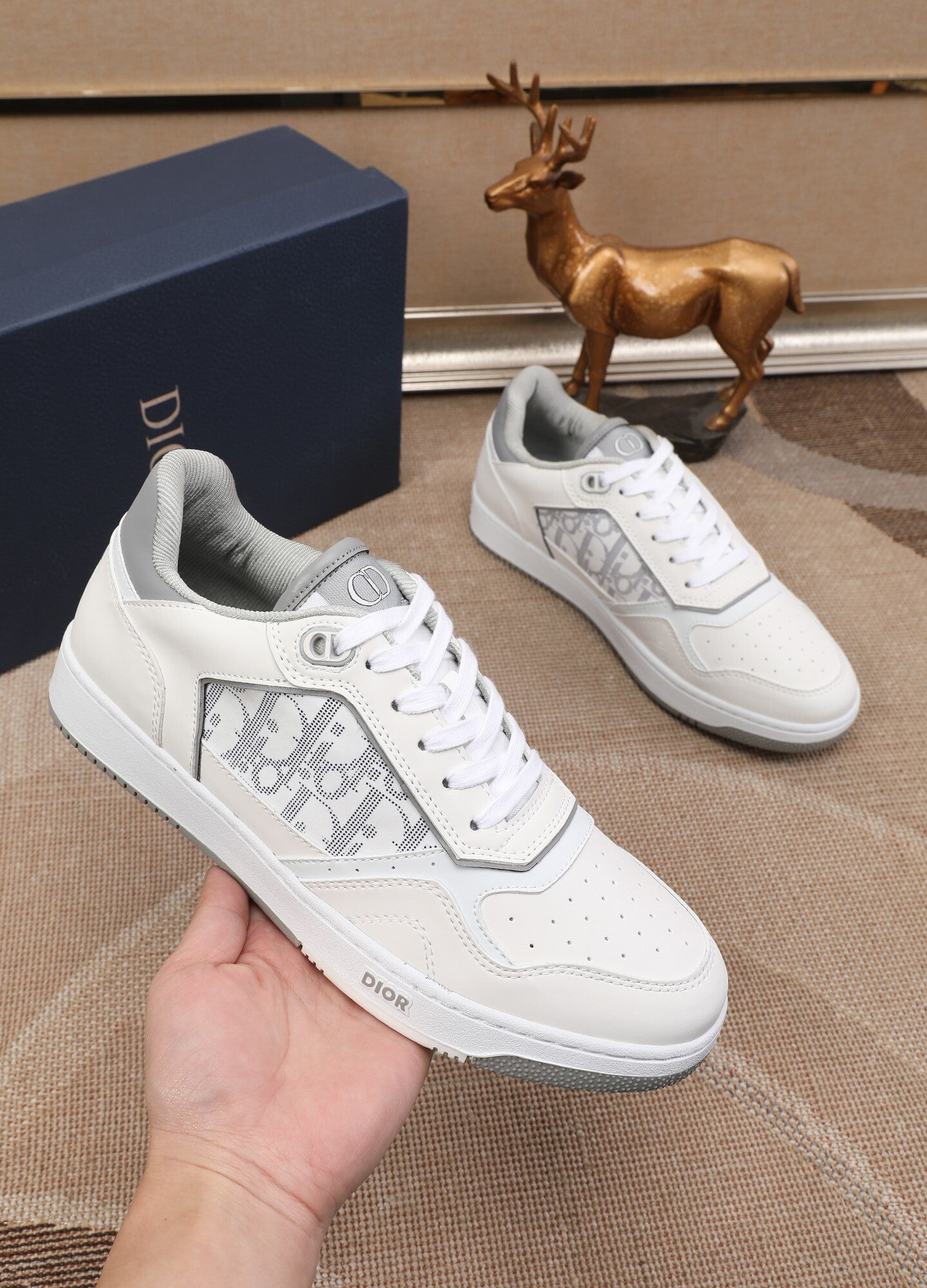 Dior Mens Sneakers Luxury Leather Casual Shoes With Oblique Pattern
