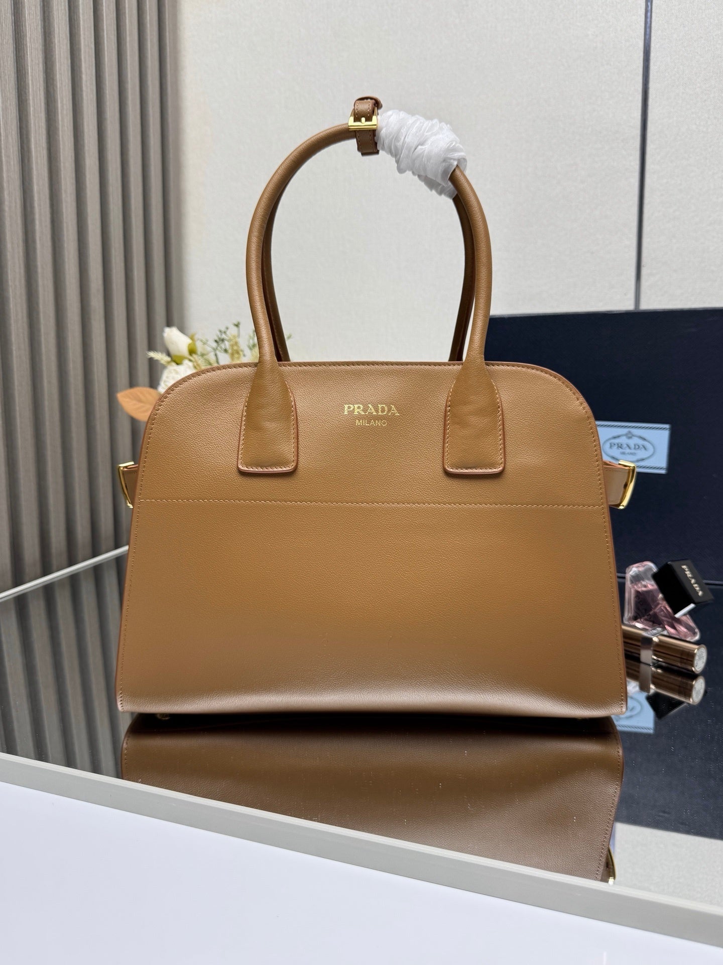 Prada White Leather Dome Satchel Bag With Top Handles 1BG538