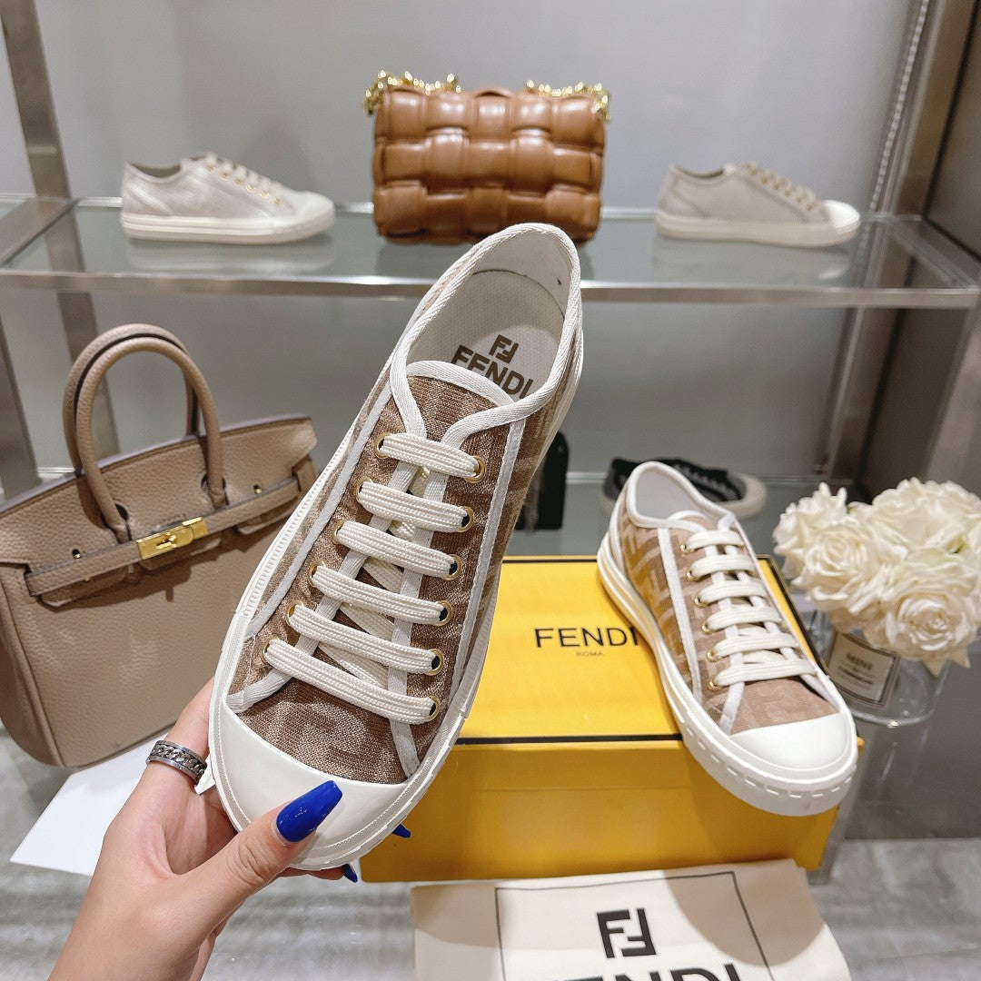 Fendi Unisex Beige Monogram Sneakers For Timeless Luxury Casual Wear