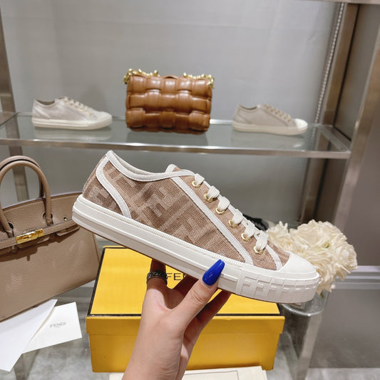 Fendi Unisex Beige Monogram Sneakers For Timeless Luxury Casual Wear
