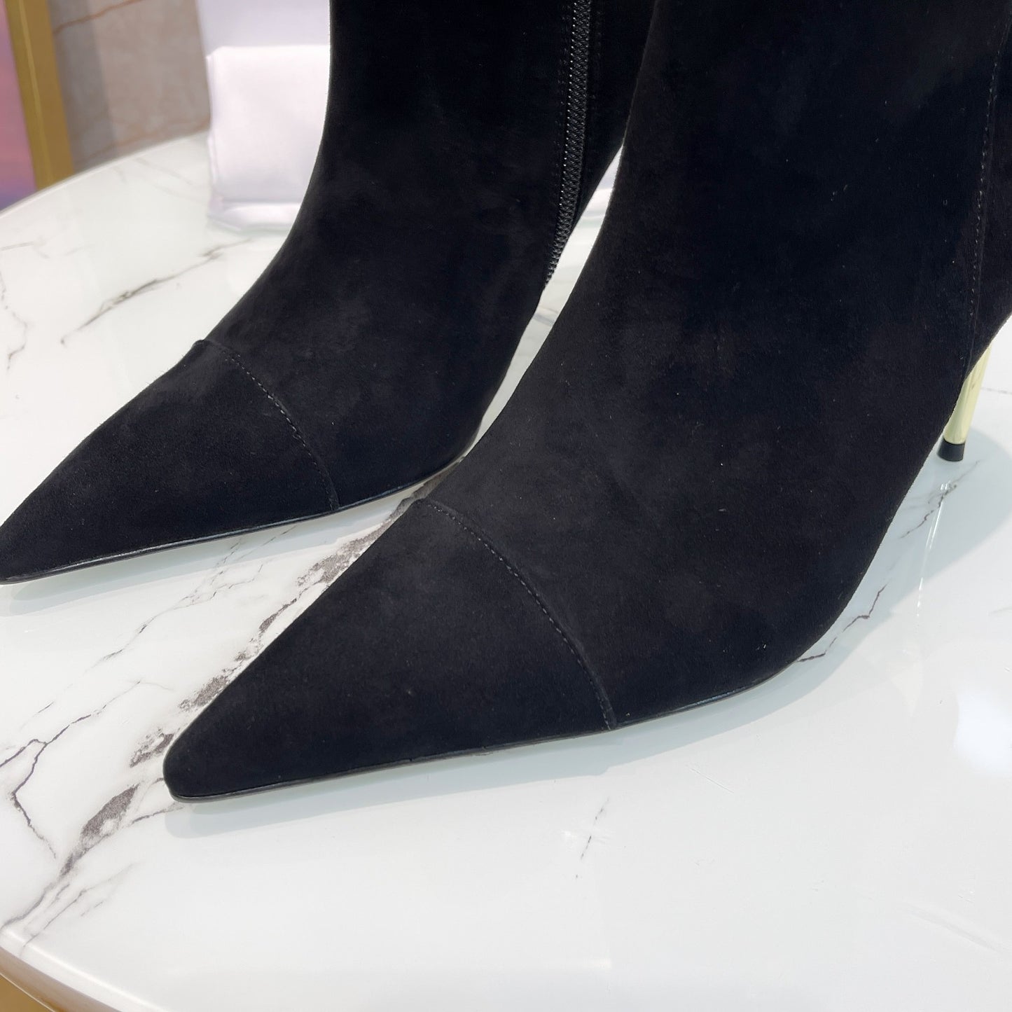 Balmain Black Suede Ankle Boots With Gold Button Detailing