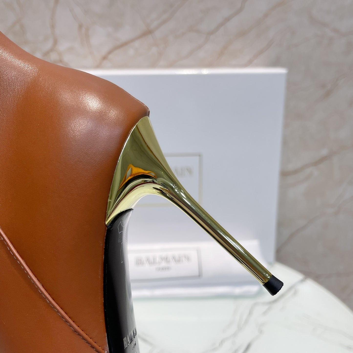Balmain Brown Leather Ankle Boots With Gold Button Accents