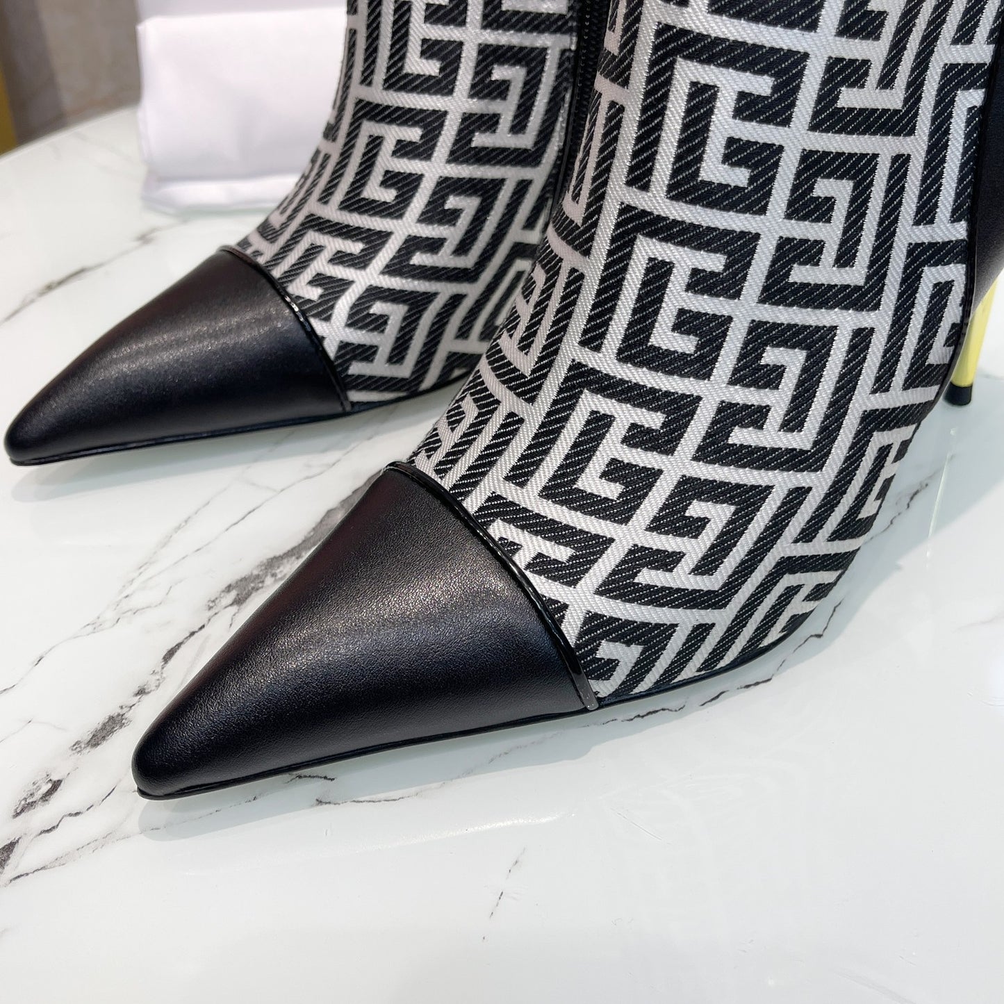 Balmain Black Leather And Monogram - Print Ankle Boots With Gold Buttons