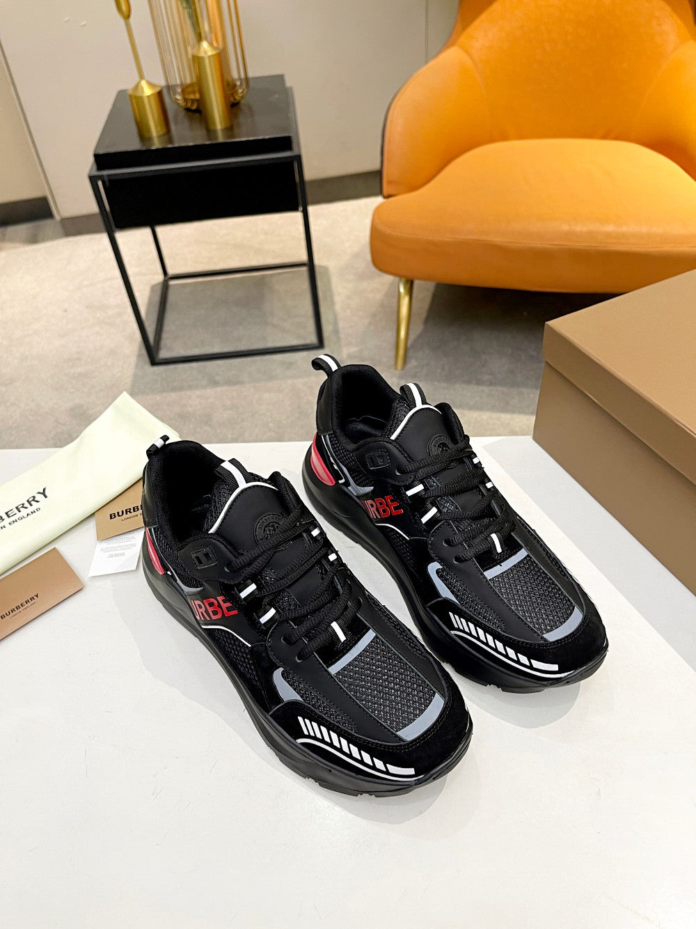 Burberry Black Sneakers With Red Accents For Trendy Looks