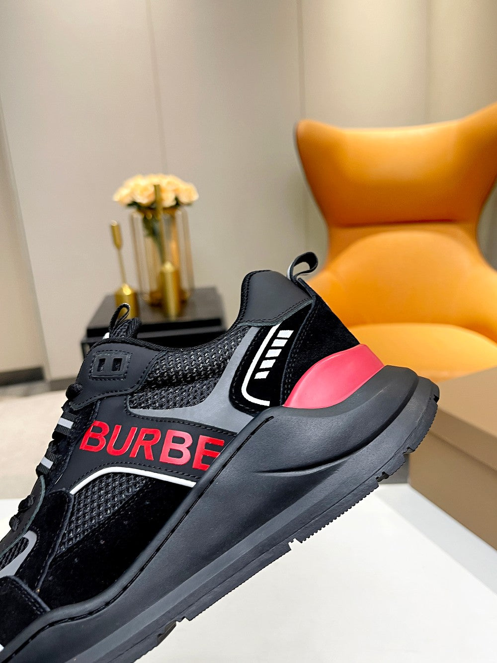 Burberry Black Sneakers With Red Accents For Trendy Looks