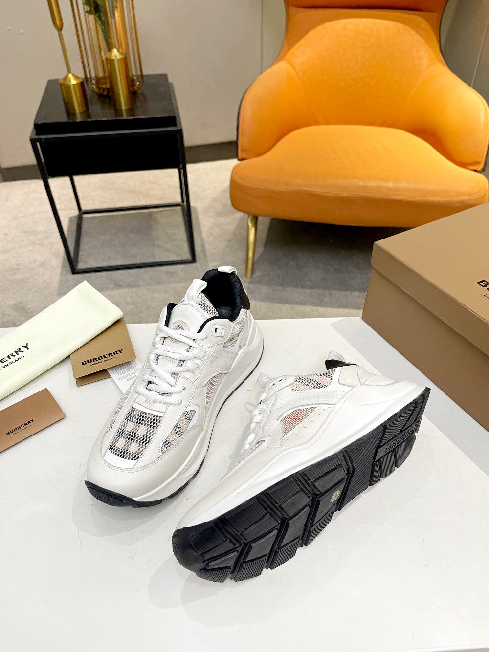 Burberry Sneakers Stylish Mesh Design For Casual Wear