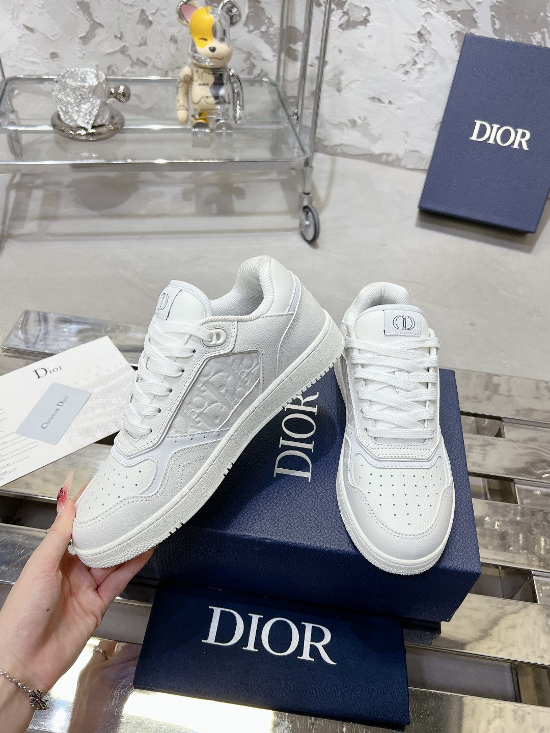 Dior White Leather Sneakers With Signature Monogram Detailing