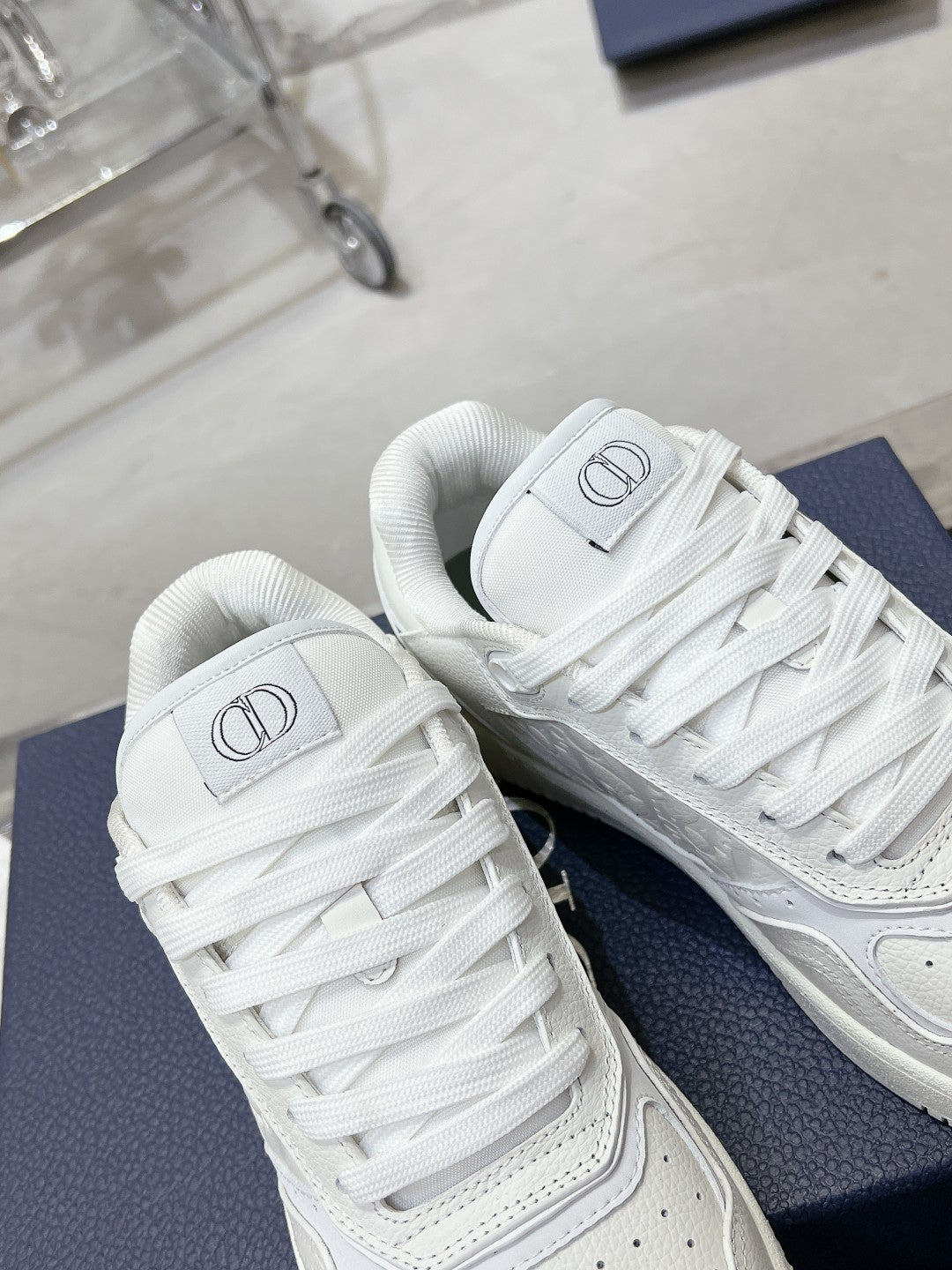 Dior White Leather Sneakers With Signature Monogram Detailing