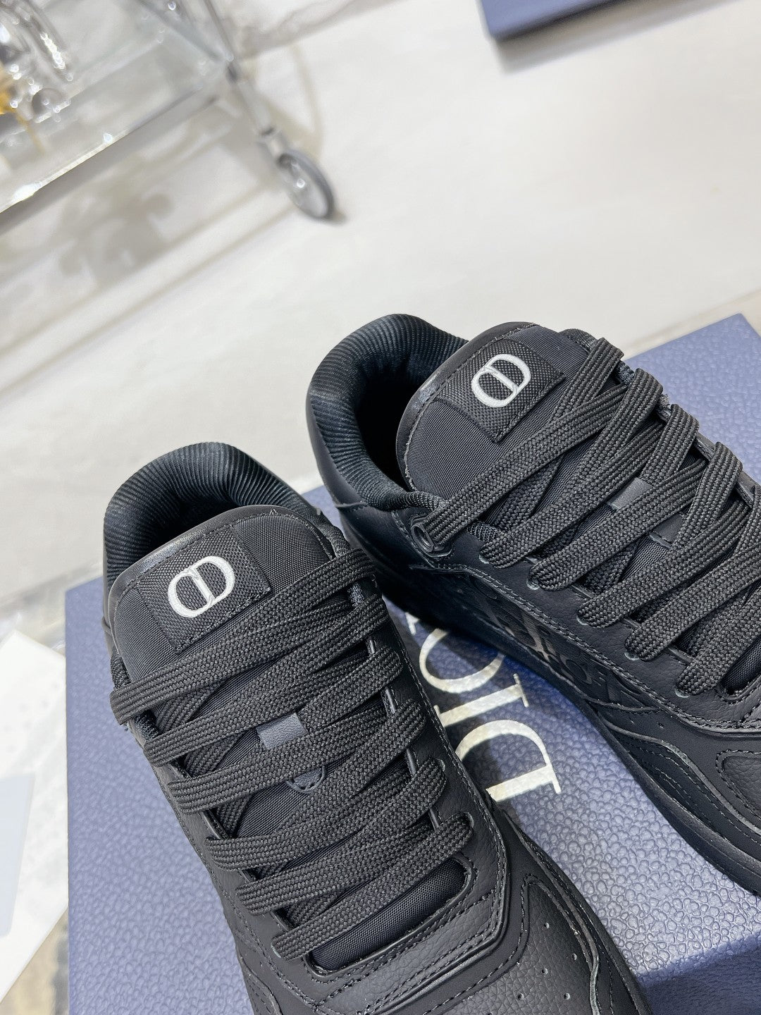 Dior Black Leather Sneakers With Signature Monogram Detailing