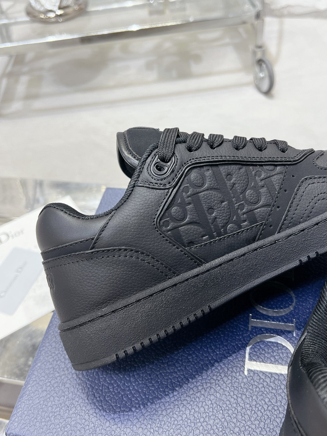 Dior Black Leather Sneakers With Signature Monogram Detailing