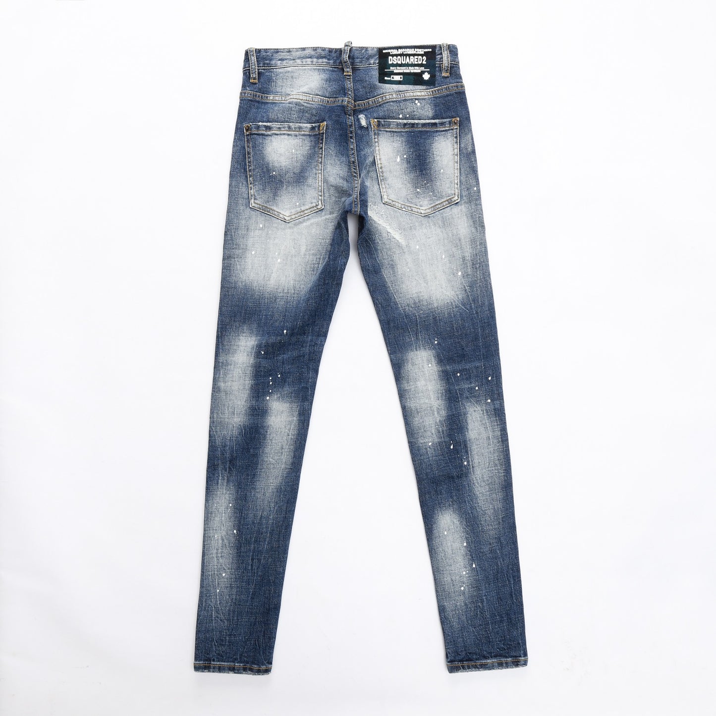 Men's Dsquared2 Blue Denim Jeans with Paint Splatter and Faded Details