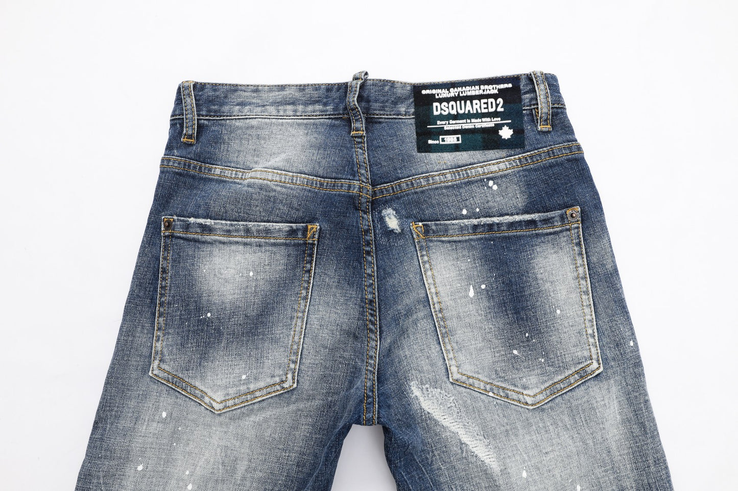 Men's Dsquared2 Blue Denim Jeans with Paint Splatter and Faded Details