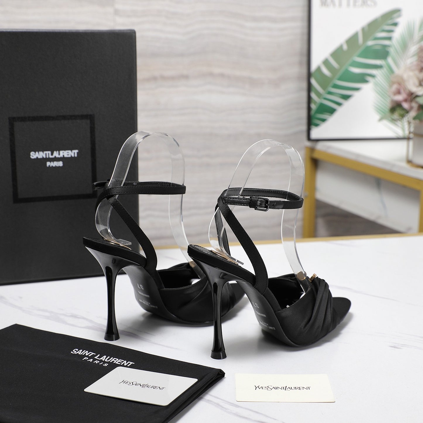 YSL Black Satin Ankle - Strap High - Heel Sandals For Elegant Occasions
