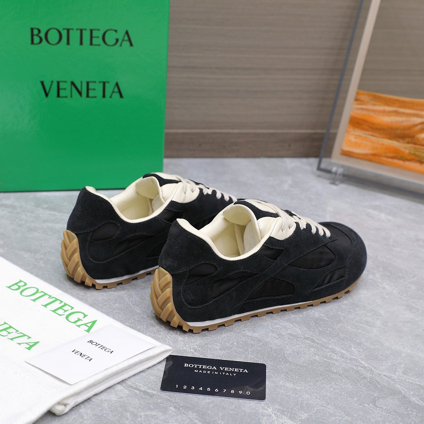 Bottega Veneta Unisex Black And White Suede Low - Top Sneakers
