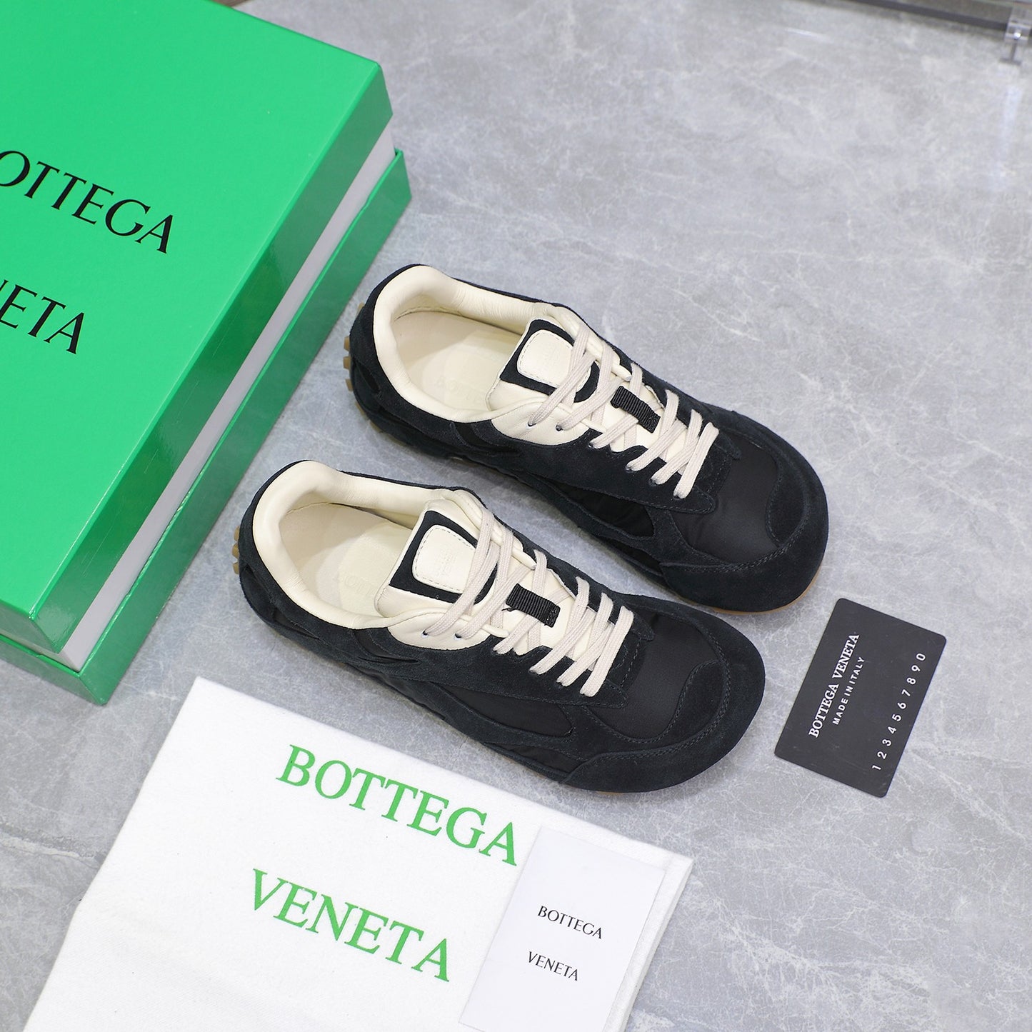 Bottega Veneta Unisex Black And White Suede Low - Top Sneakers
