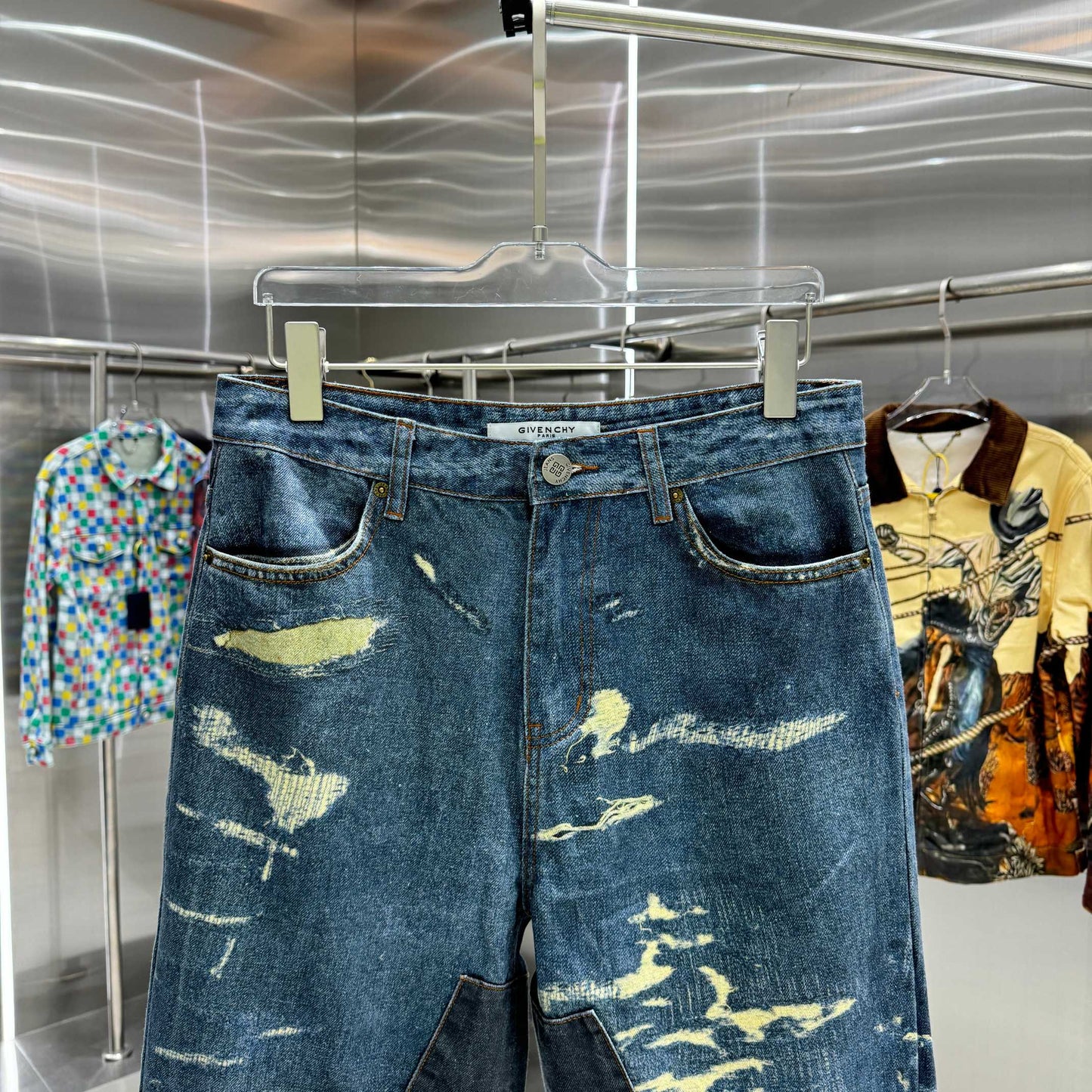 Givenchy Stylish Distressed Wide - Leg Denim Jeans for Trendy Look
