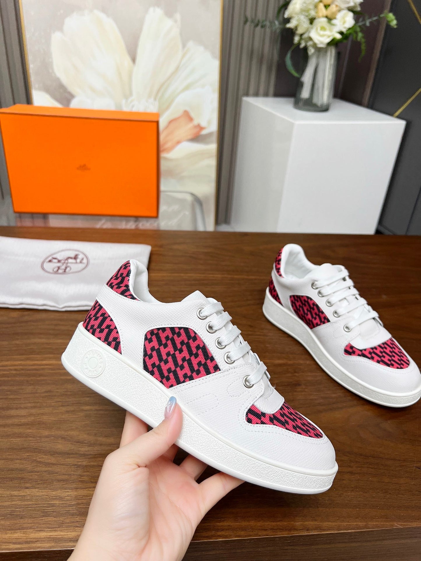 Hermes Women's Sneakers Iconic H Logo Leather Casual Fashion Shoes