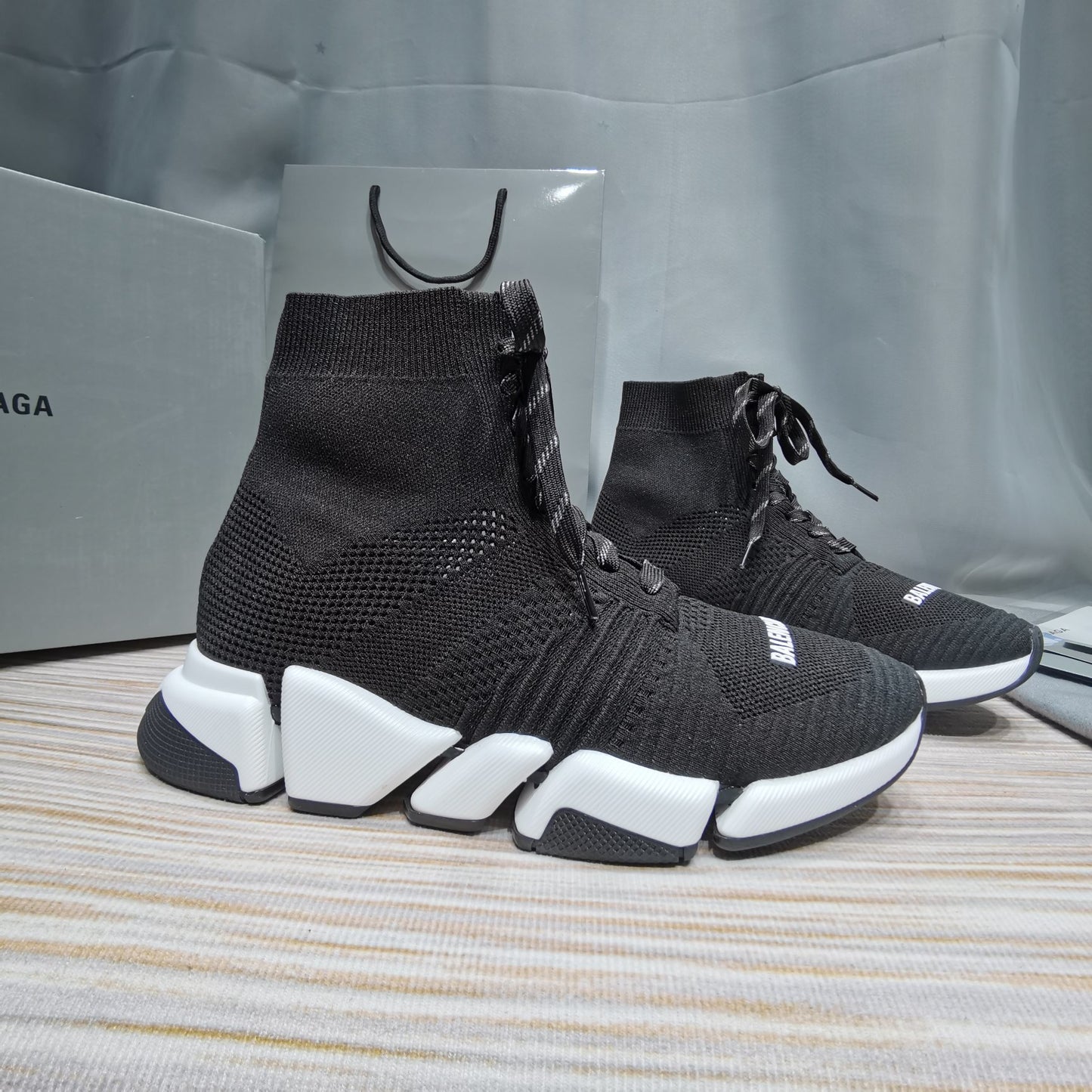 Balenciaga Unisex Black Sock Sneakers with Graffiti Sole Fashion Essential for Men and Women